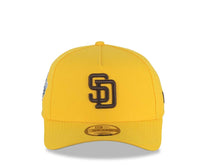 Load image into Gallery viewer, San Diego Padres New Era MLB 9FORTY 940 Adjustable A-Frame Cap Hat Yellow Crown/Visor Dark Brown Logo 1998 World Series Side Patch
