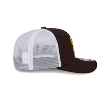 Load image into Gallery viewer, San Diego Padres New Era MLB 9SEVENTY 970 Stretch Snapback Low Profile Trucker/Mesh Cap Hat Brown Crown/Visor Yellow Logo Gray UV
