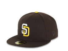 Load image into Gallery viewer, San Diego Padres New Era MLB 59FIFTY 5950 Fitted Cap Hat Dark Brown Crown/Visor White/Yellow Logo 2016 All-Star Game Side Patch
