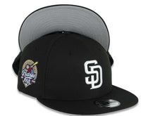 Load image into Gallery viewer, San Diego Padres New Era MLB 9FIFTY 950 Snapback Cap Hat Black Crown/Visor White Logo 40th Anniversary Side Patch Gray UV

