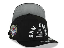 Load image into Gallery viewer, San Diego Padres New Era MLB 9FIFTY 950 Snapback A-Frame Cap Hat Black Crown/Visor White Logo 1969 Major League Baseball 40th Anniversary Side Patch
