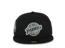 Load image into Gallery viewer, San Diego Padres New Era MLB 59FIFTY 5950 Fitted Cap Hat Black Crown/Visor Black/Gray Baseball Club Logo Petco Park 10 Years Side Patch Gray UV
