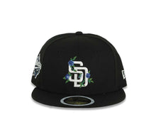 Load image into Gallery viewer, (Youth) San Diego Padres New Era MLB 59FIFTY 5950 Fitted Cap Hat Black Crown/Visor White Logo With Rose 1998 World Series Side Patch Gray UV
