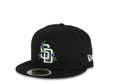 Load image into Gallery viewer, (Youth) San Diego Padres New Era MLB 59FIFTY 5950 Fitted Cap Hat Black Crown/Visor White Logo With Rose 1998 World Series Side Patch Gray UV
