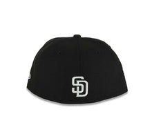 Load image into Gallery viewer, (Youth) San Diego Padres New Era MLB 59FIFTY 5950 Fitted Cap Hat Black Crown/Visor White Logo With Rose 1998 World Series Side Patch Gray UV
