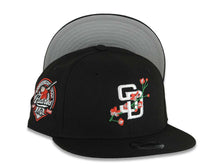Load image into Gallery viewer, (Youth) San Diego Padres New Era MLB 9FIFTY 950 Kid Snapback Cap Hat Black Crown/Visor White Logo With Rose 40th Anniversary Side Patch Gray UV
