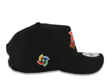 Load image into Gallery viewer, Puerto Rico New Era 9FORTY 940 Adjustable A-Frame Cap Hat Black Crown/Visor Red/White/Yellow Flower Logo World Baseball Classic Side Patch Gray UV
