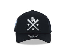 Load image into Gallery viewer, San Diego Padres New Era MLB 9FORTY 940 Adjustable A-Frame Cap Hat Navy Crown/Visor White Bats Logo 1998 World Series Side Patch Gray UV
