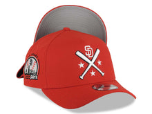 Load image into Gallery viewer, San Diego Padres New Era MLB 9FORTY 940 Adjustable A-Frame Cap Hat Red Crown/Visor White Bats Logo Petco Park 10 Years Side Patch Gray UV
