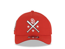 Load image into Gallery viewer, San Diego Padres New Era MLB 9FORTY 940 Adjustable A-Frame Cap Hat Red Crown/Visor White Bats Logo Petco Park 10 Years Side Patch Gray UV
