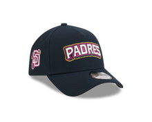 Load image into Gallery viewer, San Diego Padres New Era MLB 9FORTY 940 Adjustable A-Frame Cap Hat Navy Blue Crown/Visor White/Magenta/Yellow Script Logo SD Patch (2026 City Connect 2.0)
