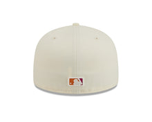 Load image into Gallery viewer, San Diego Padres New Era MLB 59FIFTY 5950 Fitted Cap Hat Chrome White Crown/Visor White/Magenta/Yellow Script Logo SD Side Patch (2026 City Connect 2.0)
