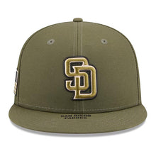 Load image into Gallery viewer, San Diego Padres New Era MLB 9FIFTY 950 Snapback Cap Hat Olive Crown/Visor Olive Logo US Flag (2026 Armed Forces Day)
