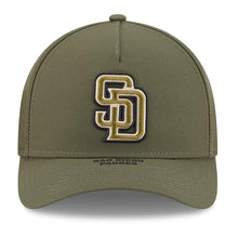 Load image into Gallery viewer, San Diego Padres New Era MLB 9FORTY 940 M-Crown A-Fram Cap Hat Olive Crown/Visor Olive Logo US Flag (2026 Armed Forces Day)
