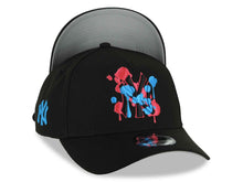 Load image into Gallery viewer, (Capland Exclusive) New York Yankees New Era MLB 9FORTY 940 Adjustable A-Frame Black Cap Hat Black/Magenta/Turquoise Splatter Logo
