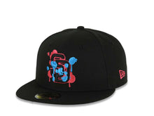 Load image into Gallery viewer, (Capland Exclusive) San Diego Padres New Era MLB 59FIFTY 5950 Fitted Black Cap Hat Black/Magenta/Turquoise Splatter Logo Petco Park 10 Years Patch
