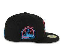 Load image into Gallery viewer, (Capland Exclusive) San Diego Padres New Era MLB 59FIFTY 5950 Fitted Black Cap Hat Black/Magenta/Turquoise Splatter Logo Petco Park 10 Years Patch
