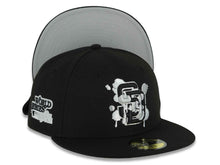 Load image into Gallery viewer, (Capland Exclusive) San Diego Padres New Era MLB 59FIFTY 5950 Fitted Black Cap Hat Black/White/Gray Splatter Logo 1984 World Series Side Patch
