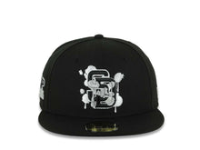 Load image into Gallery viewer, (Capland Exclusive) San Diego Padres New Era MLB 59FIFTY 5950 Fitted Black Cap Hat Black/White/Gray Splatter Logo 1984 World Series Side Patch
