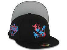 Load image into Gallery viewer, (Capland Exclusive) Los Angeles Dodgers New Era MLB 59FIFTY 5950 Fitted Black Cap Hat Black/Magenta/Blue Splatter Logo 2024-25 World Series Champs
