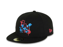 Load image into Gallery viewer, (Capland Exclusive) Los Angeles Dodgers New Era MLB 59FIFTY 5950 Fitted Black Cap Hat Black/Magenta/Blue Splatter Logo 2024-25 World Series Champs
