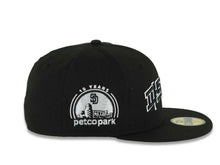 Load image into Gallery viewer, San Diego Padres New Era MLB 59FIFTY 5950 Fitted Cap Hat Black Crown/Visor Black/White Korean Logo Petco Park 10 Years Side Patch Gray UV

