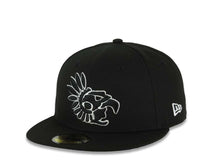 Load image into Gallery viewer, Mexico New Era 59FIFTY 5950 Fitted Cap Hat Black Crown/Visor Black/White Aztec Headdress Logo Mexico Flag Side Patch Gray UV
