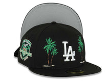 Load image into Gallery viewer, Los Angeles Dodgers New Era MLB 59FIFTY 5950 Fitted Cap Hat Black Crown/Visor White Logo 2 Palm Tree 50th Anniversary Side Patch Gray UV
