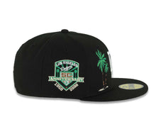 Load image into Gallery viewer, Los Angeles Dodgers New Era MLB 59FIFTY 5950 Fitted Cap Hat Black Crown/Visor White Logo 2 Palm Tree 50th Anniversary Side Patch Gray UV
