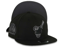 Load image into Gallery viewer, San Diego Padres New Era MLB 9FIFTY 950 Snapback Cap Hat Black Crown/Visor Black/Dark Gray Swinging Friar Logo Petco Park 10 Years Side Patch
