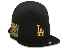 Load image into Gallery viewer, Los Angeles Dodgers New Era MLB 9FIFTY 950 Snapback Cap Hat Black Crown/Visor Metallic Gold Logo 2024-25 Back To Back World Series Champs Side Patch
