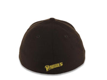 Load image into Gallery viewer, San Diego Padres New Era MLB 39THIRTY 3930 Flexfit Cap Hat Dark Brown Crown/Visor Yellow P Logo 40th Anniversary Side Patch
