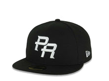 Load image into Gallery viewer, Puerto Rico New Era 59FIFTY 5950 Fitted Cap Hat Black Crown/Visor White Logo WBC Back Logo Puerto Rico Flag Side Patch Gray UV
