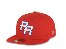 Load image into Gallery viewer, Puerto Rico New Era 59FIFTY 5950 Fitted Cap Hat Red Crown/Visor White/Royal Blue Logo WBC Back Logo Puerto Rico Flag Side Patch Gray UV
