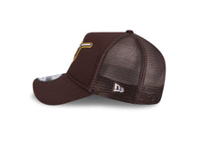 Load image into Gallery viewer, San Diego Padres New Era MLB 9FORTY 940 Adjustable A-Frame Mesh/Trucker Cap Hat Brown Crown/Visor Yellow Swinging Friar Logo 
