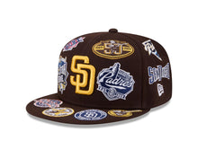 Load image into Gallery viewer, San Diego Padres New Era MLB 59FIFTY 5950 Fitted Cap Hat Dark Brown Crown/Visor Yellow Logo All MLB Team Logos Gray UV (Allover)
