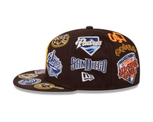 Load image into Gallery viewer, San Diego Padres New Era MLB 59FIFTY 5950 Fitted Cap Hat Dark Brown Crown/Visor Yellow Logo All MLB Team Logos Gray UV (Allover)
