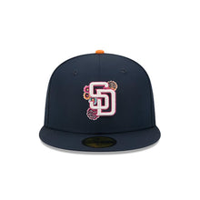 Load image into Gallery viewer, San Diego Padres New Era MLB 59FIFTY 5950 Fitted Trucker/Mesh Cap Hat Navy Blue Crown/Visor White/Magenta Logo (2026 City Connect Batting Practice)
