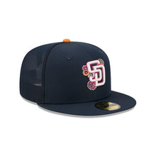 Load image into Gallery viewer, San Diego Padres New Era MLB 59FIFTY 5950 Fitted Trucker/Mesh Cap Hat Navy Blue Crown/Visor White/Magenta Logo (2026 City Connect Batting Practice)
