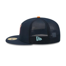 Load image into Gallery viewer, San Diego Padres New Era MLB 59FIFTY 5950 Fitted Trucker/Mesh Cap Hat Navy Blue Crown/Visor White/Magenta Logo (2026 City Connect Batting Practice)
