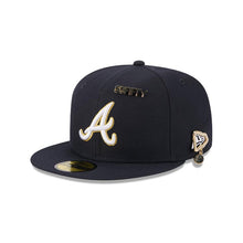 Load image into Gallery viewer, Atlanta Braves New Era MLB 59FIFTY 5950 Fitted Cap Hat Navy Blue Crown/Visor White/Gold Logo With Blips/Pins
