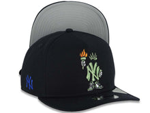 Load image into Gallery viewer, New York Yankees New Era MLB 9FIFTY 950 A-Frame Snapback Cap Hat Navy Blue Crown/Visor Green/Orange Liberty Cartoon Logo NY Side Patch Gray UV
