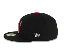 Load image into Gallery viewer, San Diego Padres New Era MLB 59FIFTY 5950 Fitted Cap Hat Black Crown/Visor Magenta/White Logo With Hummingbirds 1998 World Series Side Patch Gray UV
