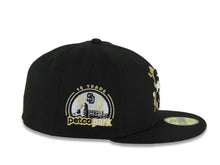 Load image into Gallery viewer, San Diego Padres New Era MLB 59FIFTY 5950 Fitted Cap Hat Black Crown/Visor Black/Metallic Gold/White Splatter Logo 10 Years Petcopark Side Patch
