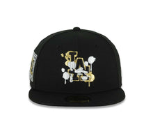 Load image into Gallery viewer, Los Angeles Dodgers New Era MLB 59FIFTY 5950 Fitted Cap Black Crown/Visor Black/White/Gold Splatter Logo 9x World Series Champions Side Patch Gray UV
