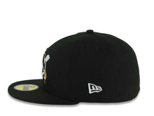 Load image into Gallery viewer, Los Angeles Dodgers New Era MLB 59FIFTY 5950 Fitted Cap Black Crown/Visor Black/White/Gold Splatter Logo 9x World Series Champions Side Patch Gray UV
