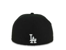 Load image into Gallery viewer, Los Angeles Dodgers New Era MLB 59FIFTY 5950 Fitted Cap Black Crown/Visor Black/White/Gold Splatter Logo 9x World Series Champions Side Patch Gray UV
