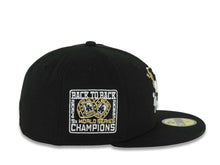 Load image into Gallery viewer, Los Angeles Dodgers New Era MLB 59FIFTY 5950 Fitted Cap Black Crown/Visor Black/White/Gold Splatter Logo 9x World Series Champions Side Patch Gray UV
