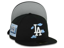 Load image into Gallery viewer, Los Angeles Dodgers New Era MLB 59FIFTY 5950 Fitted Cap Hat Black Crown/Visor White/Sky Blue Cloud Logo 9x World Series Champions Side Patch Gray UV
