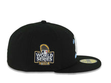 Load image into Gallery viewer, New York Yankees New Era MLB 59FIFTY 5950 Fitted Cap Hat Black Crown/Visor White/Sky Blue Logo With Cloud 2024 World Series Side Patch Gray UV
